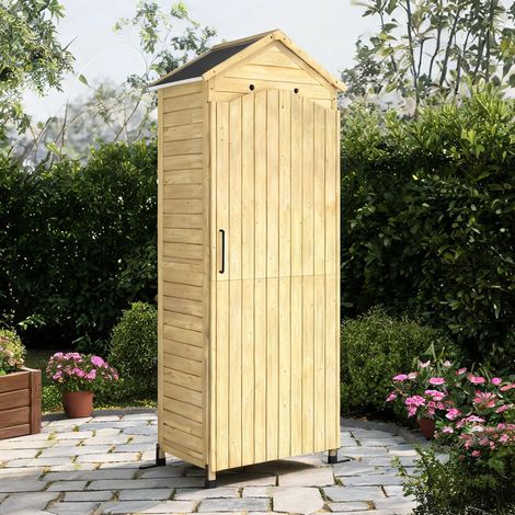 Armoire de jardin en bois massif avec rangement vertical en métal (1/5)