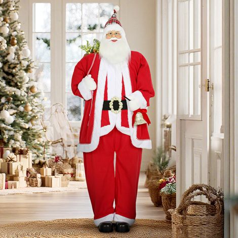 Père Noël de 1,6 m, debout, avec cadeau et fonction sonore de cloches de Noël, finition soignée (1/5)