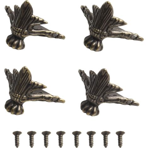 Set of 4 antique brass corner protectors for wooden jewelry boxes, zinc alloy edge protectors with screws, retro decoration for furniture legs, chests and cabinets, 38 x 28 mm (1/5)