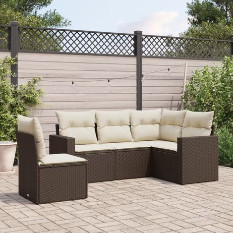 Salon de jardin avec coussins 5 pcs-Lot de 5 Mobilier de jardin-Meuble de jardin marron résine tressée 874077 (1/3)