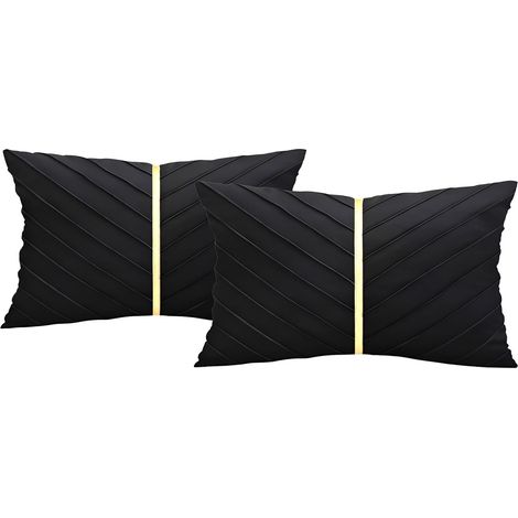 Housse Coussin Velours 30x50 Lot de 2 Rectangular Cushion Cover Noir Dore Housse de Coussin Oreiller Decoratif Canape Moderne Taies D'oreiller Doux Décoratifs pour Chambre Salon Jardin (1/5)