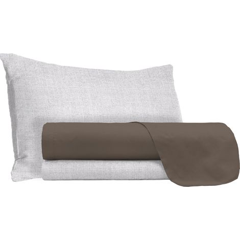 Set Lenzuola Singolo Sopra Sotto e Federe in Cotone Marrone (1/5)