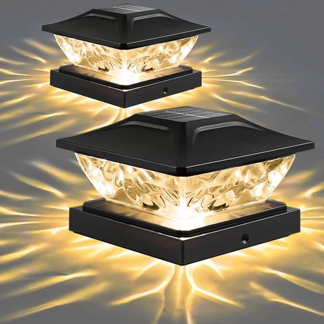 Lot de 2 lampes solaires extérieures pour poteaux, 2 modes d'éclairage, étanches IP65, pour terrasse, porche et patio. (1/5)
