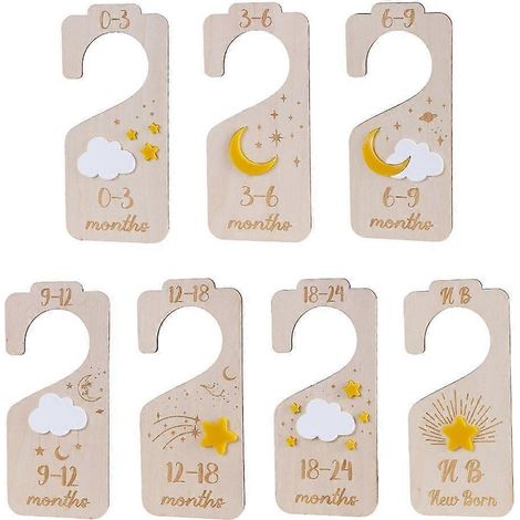 Lot de 7 organiseurs en bois pour penderie enfant, séparateurs vêtements bébé, rangement taille chambre. (1/4)