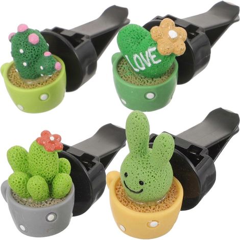 Lot de 4 désodorisants décoratifs cactus pour voiture, clips de ventilation, accessoires intérieurs de voiture-3.5X2.7CM