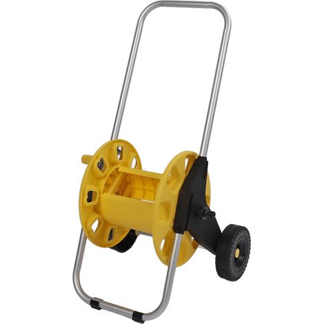 Chariot à tuyau d'arrosage avec roues G1/2, en ABS, PP et aluminium antidérapant, pour le jardinage extérieur, jaune (1/5)