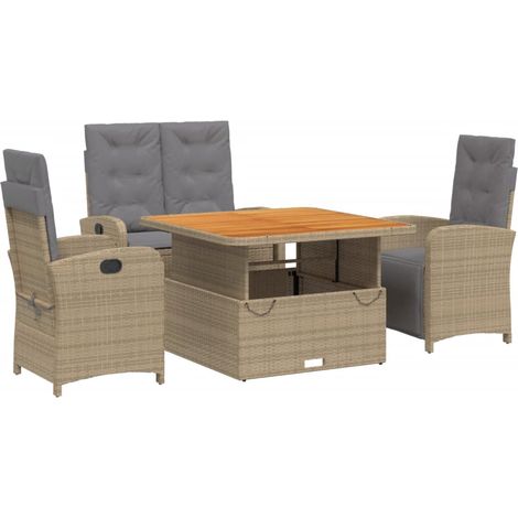 Set de comedor jardín con cojines 4 pzas ratán sintético beige vidaXL (1/5)