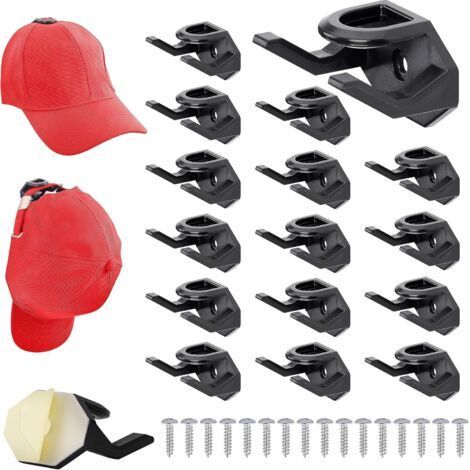 Lot 16 Crochets Autocollants Noirs pour Chapeaux - Porte Chapeau Mural Autoadhésif pour Casquette Baseball - Support Mural Sans Perçage pour Chambre Accroche Casquette (1/4)