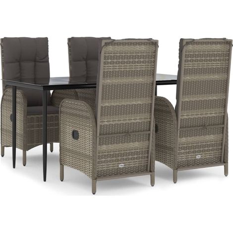 Maison Exclusive - Set da Pranzo Giardino 5pz Nero e Grigio con Cuscini Polyrattan (1/5)