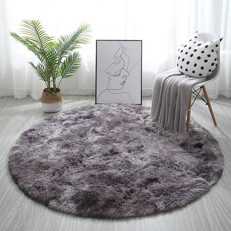 Teppich rund flauschig rutschfest 140 cm (Rund) &x25D7schwarz Grau (1/5)