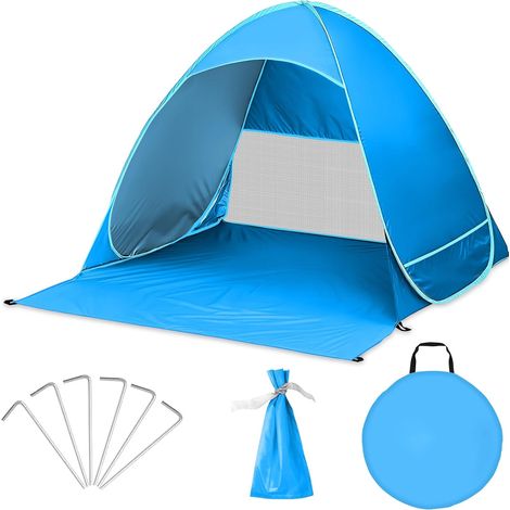 Tenda da spiaggia pop-up, protezione solare UV UPF 50+, riparo da spiaggia, protezione dal vento autonoma, tenda parasole con borsa per il trasporto e picchetti (1/5)