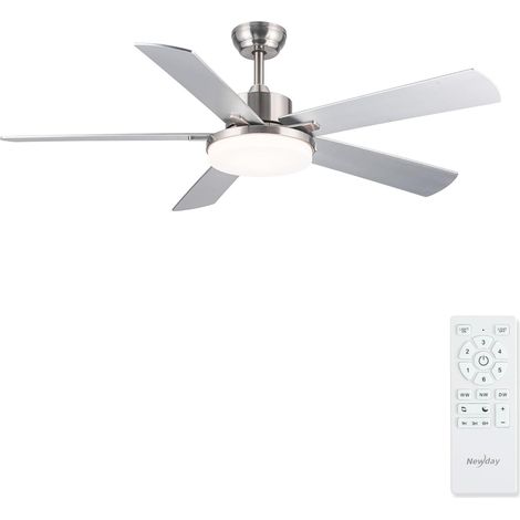 Ventilateur de Plafond avec Lumières et Télécommande Argent, 107cm Plafonnier Ventilateur de Plafond Silencieux Chambre, Plafonnier Ventilateur avec Pales Réversible, 6 Vitesses, 3 Minuterie (1/5)