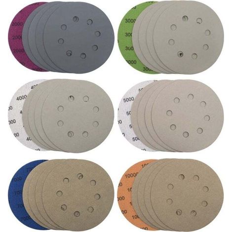 30 Pièces Disques de Ponçage 125mm 8 Trous Disques Abrasifs Papier de Verre Sec à l'eau Tampons de Ponceuse Orbitale Feuilles de Papier Abrasif pour Métal Bois, Grain 2000/3000/4000/5000/7000/10000-RA