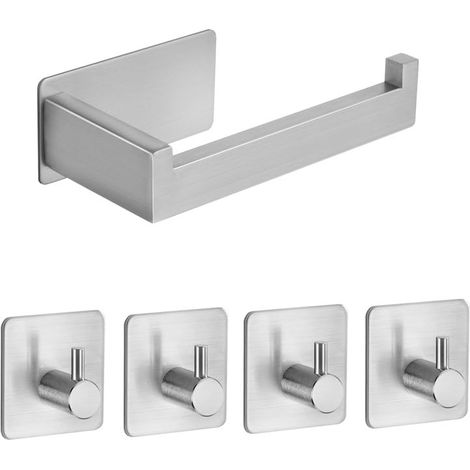 Porte-Papier Toilette Autocollant sans perçage Porte-Rouleau Papier Toilette en Acier Inoxydable avec 4 Crochets adhésifs Crochet Porte-Serviette WC Cadre Porte-Papier Cuisine Salle de Bain Blanc (1/5)