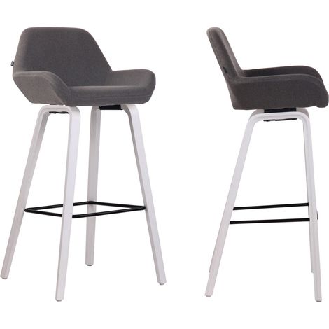 Set di 2 sgabelli da bar in tessuto grigio scuro, gambe in legno di rovere bianco, design originale, robusti e confortevoli 100000411