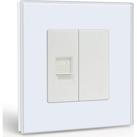 Prise murale standard UE 1/2 PC RJ45 Cat5 Ethernet prise réseau, prise LAN encastrée avec 1/2 prise vierge Plaque en verre cristal blanc 86 mm (1/5)