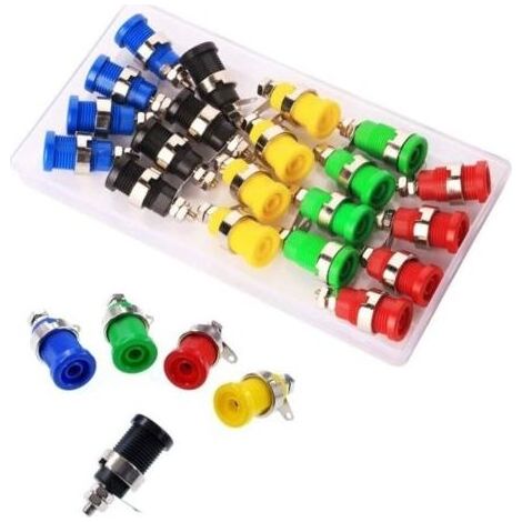 Lot de 20 4mm Fiche Banane Douille, Fiche Banane Femelle, 4mm Douille de Sécurité, Haut-Parleur Reliure Femelle Post Socket Jack, 5 Colors Red/Yellow/Blue/Green/Black (1/5)