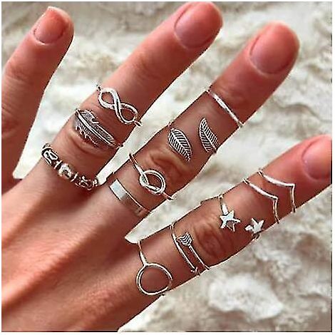11pcs Knuckle Stackable Rings Boho Silver Ring Set Pour Femmes Wave Join (1/3)