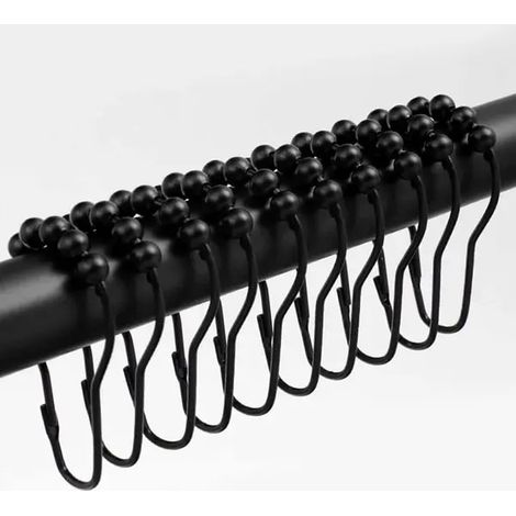 Rideaux et supports de rideauxAnneaux de rideau de douche en acier inoxydable 304 avec système de roulement à billes pour une glisse optimale, noirs, lot de 12. (1/4)