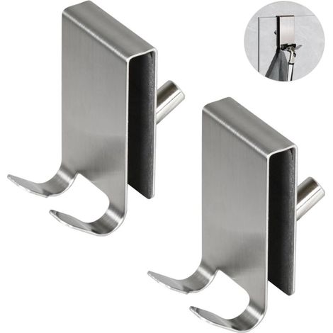 2 Pièces Crochet Douche, Porte Serviette Paroi de Douche Verre, Double Face avec Coussinet EVA, Crochet Paroi en Inox pour Porte en Verre de Salle de Bain 5-10 mm (Argenté)