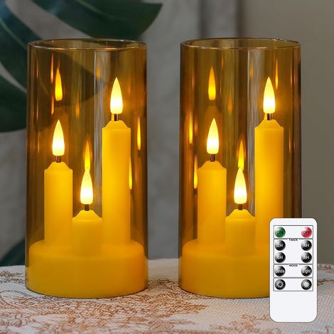 3-in-1 flammenlose Kegelkerze mit 10-Tasten-Fernbedienung und Timer, batteriebetrieben, Set mit 2 Acryl-LED-Säulenkerzen, 7,6 cm x 15,2 cm, warmes, flackerndes Licht. (1/5)