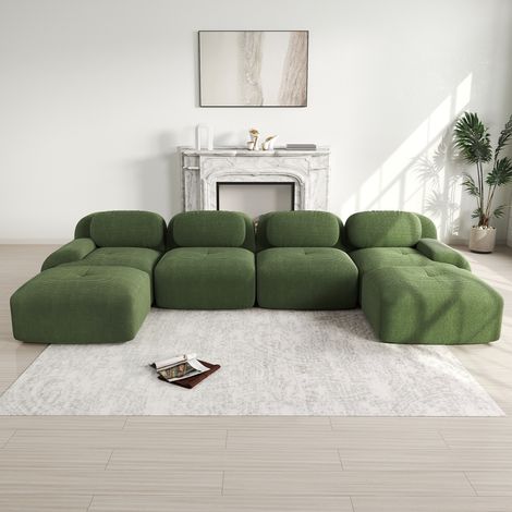 Canapé d’angle modulare in tessuto a coste verde, senza montaggio, design ergonomico (1/5)