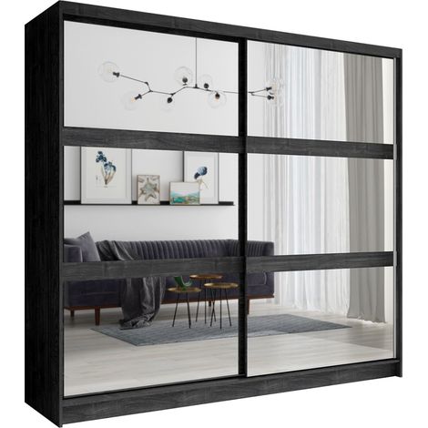 Armadio VELTIS 2 porte scorrevoli con specchio – L230 x H215 cm – Colore frassino nero