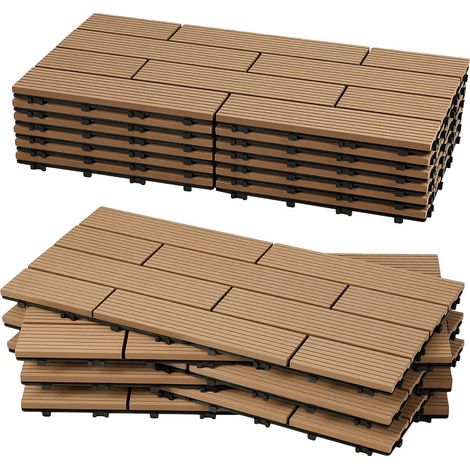 Wolketon 36 pezzi Teak Listoni e piastrelle WPC effetto legno, resistenti all'acqua, senza schegge, comodi a piedi nudi (1/5)