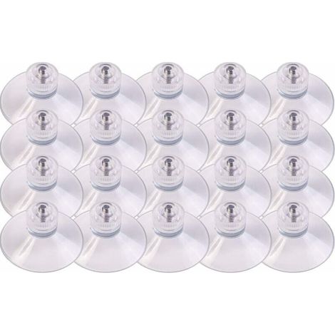 20 x ventouses Ø 30 mm avec Filetage M4x10mm avec écrous moletés Transparent