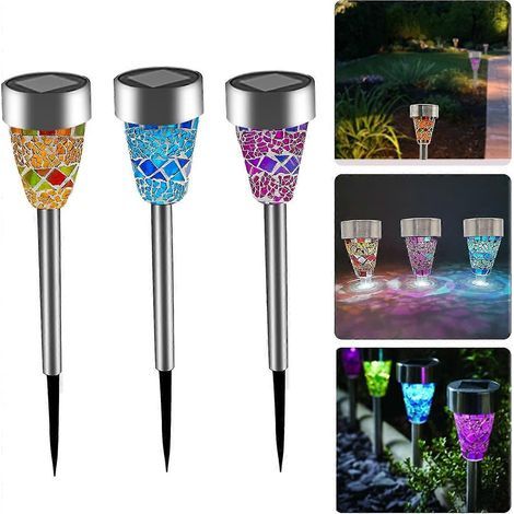 Lot De 3 Lampes Solaires De Jardin Lampe Led Décoration Eclairage Solaire Etanche Ip65 - Mosaque - Pour Jardin, Terrasse, Pelouse, Arrire-cour Et Chem (1/5)