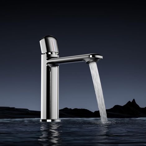 Rubinetto Bagno Lavabo,Miscelatore monocomando per lavabo in ottone,Miscelatore per lavabo alto,Miscelatore per lavabo a risparmio idrico,Miscelatore per lavabo ad alta pressione (Chrome) (1/5)