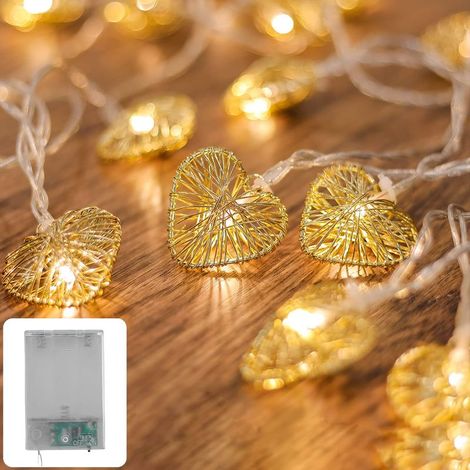 String Lights - Battery Operated, 3m, 20 Warm White Hearts - LED Heart-Shaped Decoration for Girls' Bedroom, Wedding, Dressing Table Battery-Operated String Lights (1/5)