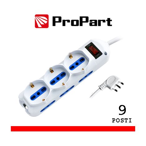 Multipresa 9pos bipasso + bipasso/schuko spina10A + int nera