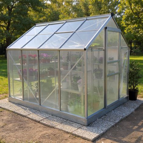 Chalet & Jardin – Serre de jardin polycarbonate 4,75 m² – Ouverture automatique – Structure aluminium anodisé – Épaisseur des parois 4 mm – Traité anti-UV
