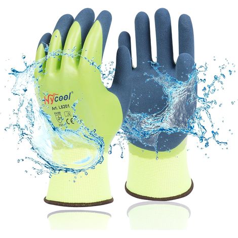 L6201 Gants de travail imperméables en nylon double revêtement avec mousse de latex confortable pour homme Vert 1 Paire XL (1/5)