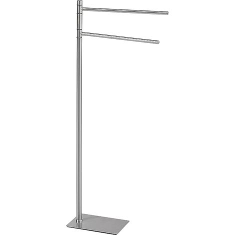 Gedy Seul Piantana Portasciugamani da Terra con 2 Bracci Finitura Spazzolata, Piantana Portasalviette Bagno in Acciaio Inox e Cromall, Base Rettangolare in Resina, Misure L14xP34xH83,5cm Peso 2,48kg (1/3)