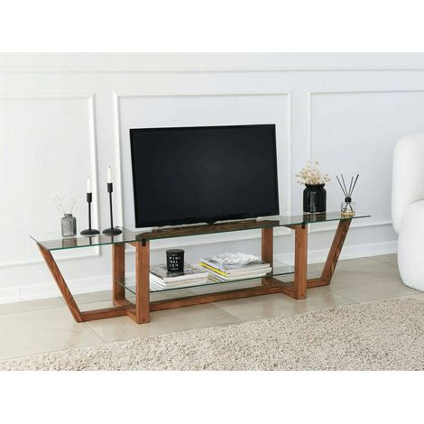 Dmora - Mobile porta TV Arienzo, Credenza da soggiorno, Armadio basso per TV, Base parete attrezzata, 158x35h35 cm, Noce (1/5)