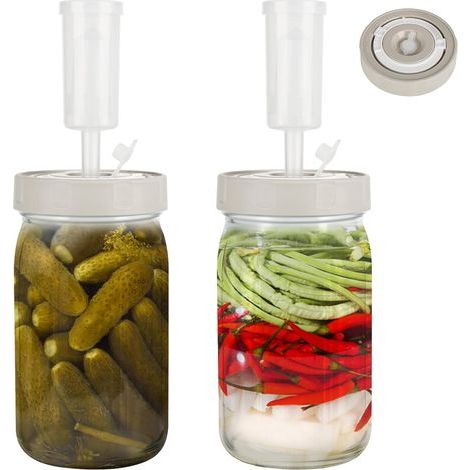 Set mit 2 x 1-Liter-Gärgläsern mit Gärverschluss und Datumsanzeige für Sauerkraut, Kimchi, Kombucha und Essiggurken (1/5)