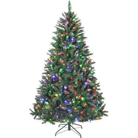 HOMCOM árbol de Navidad 210 cm con luces LED, 9 modos de iluminación, 1160 ramas con nieve artificial, soporte metálico, fácil de montar, verde (1/5)
