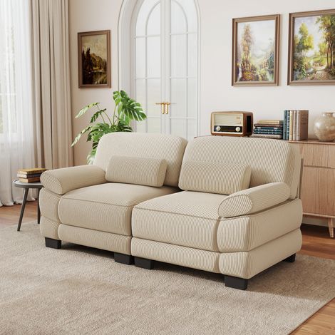 Divano modulare 2 posti in velluto a coste con cuscino lombare, 194 cm, beige REDOM (1/5)