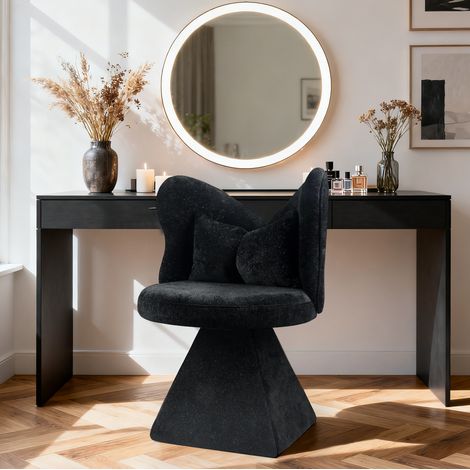 Silla giratoria de tela negra, sin reposabrazos, respaldo mariposa y giro 360°,52 x 52 x 78 cm (1/5)