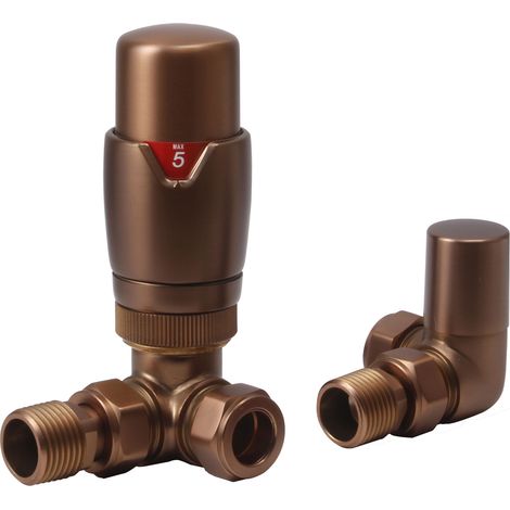 Heatwave Prime Brushed Bronze Corner Thermostatic Radiator Valve Set (1/2)