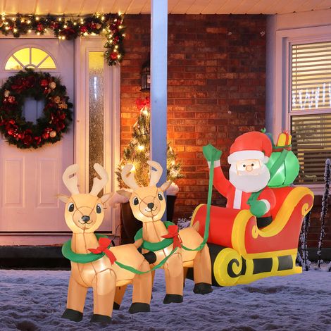 240x57x112 cm - Père Noël gonflable doté de traîneau et rennes avec lumières LED décoration de Noël pour l’extérieur avec gonfleur