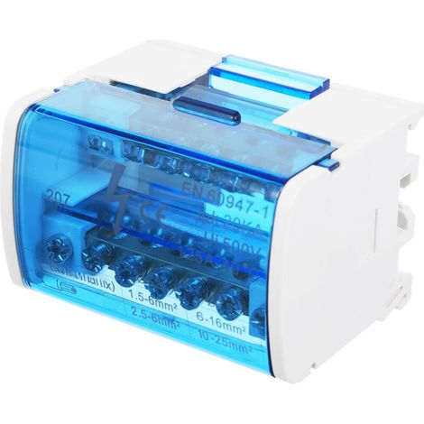Boîte de jonction monophasée à 2 niveaux, boîtier de distribution 207 bornes, montage sur rail DIN, avec couvercle transparent, boîte de protection pour la distribution (1/5)