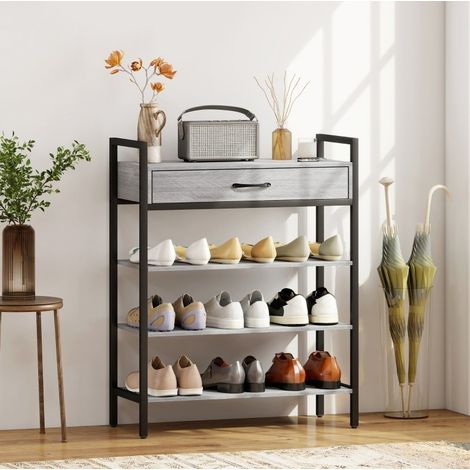 REDOM Zapatero 70x30x87.6 cm, 3 estantes abiertos y 1 cajón, estructura de metal y tablero de partículas, gris (1/5)