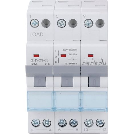 3P Sectionneur de transfert double source fixation rail DIN 35mm commutateur de conversion manuel 63A 400V (1/5)