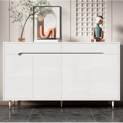 Zapatero 140 x 39 x 84 cm, 2 puertas, 2 cajones, blanco y dorado DESVIAE (1/5)