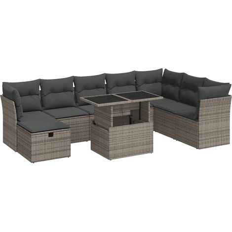 Maison Exclusive - 9-tlg. Garten-Sofagarnitur mit Kissen Grau Pol
