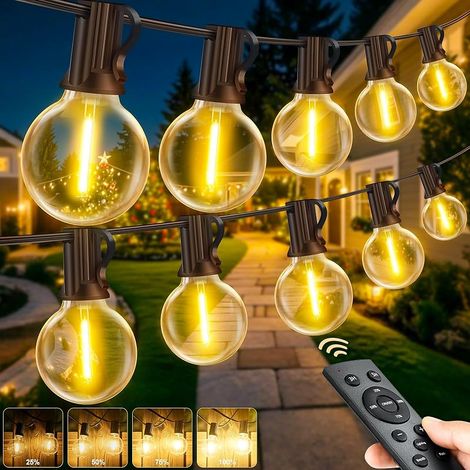 Guirlande Lumineuse Exterieure Guinguette, 60M - 197FT G40 Luminaire Exterieur avec Télécommande/3 Modes/Timer/Dimmables, IP44 Étanche Lampe Intérieur Extérieur pour Pergola Jardin Tonnelle Terrasse (1/5)