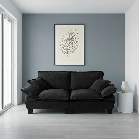 Sofá modular 2 plazas 194x82x90 cm negro en chenilla con reposabrazos curvos desmontables (1/5)